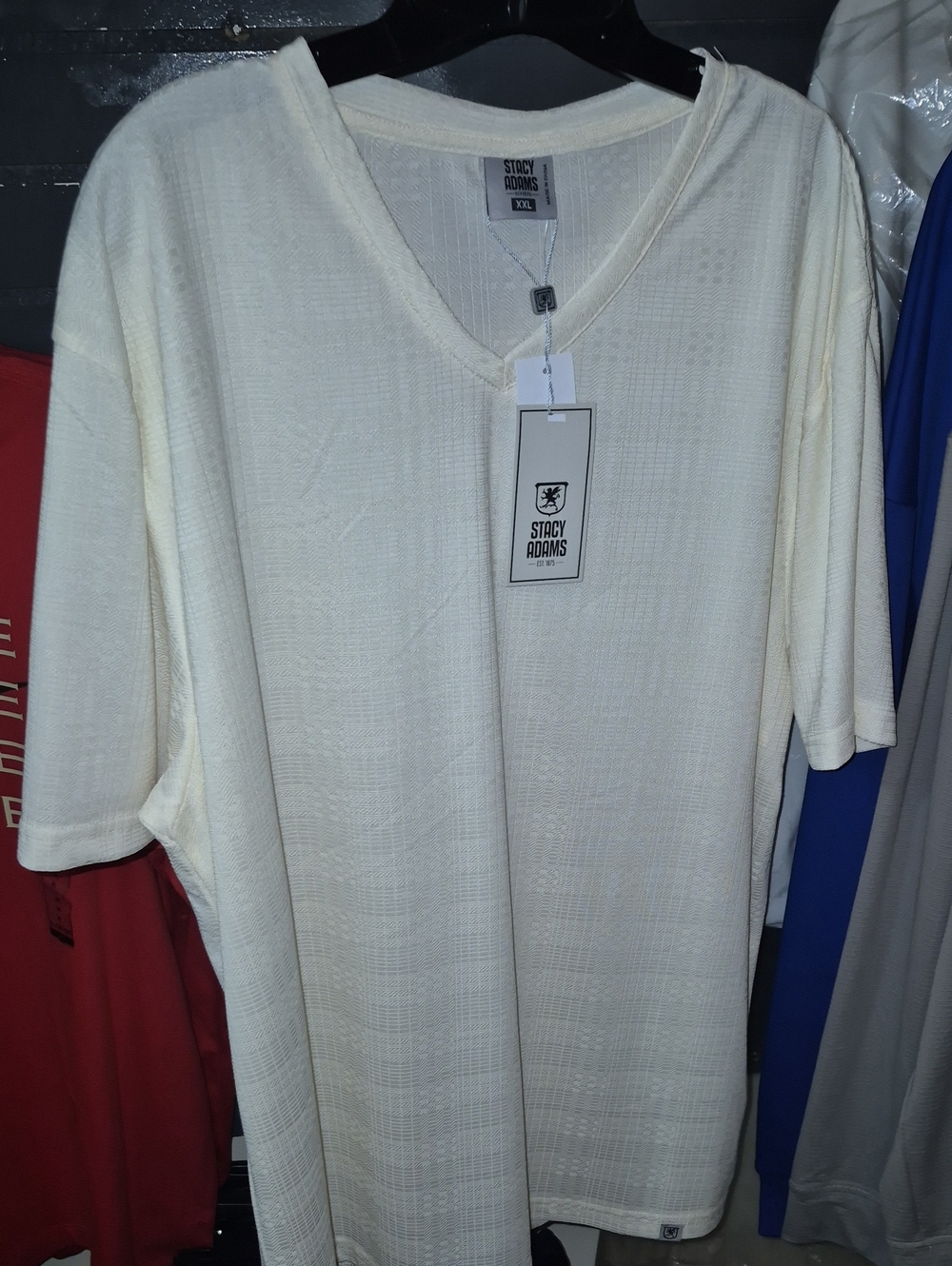 Stacy Adams Cream V-Neck Short Sleeve Knit Shirt